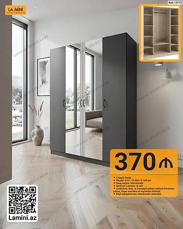 4 qapılı paltar dolabı – Kod: 10715 - Ölçülər: Dərinlik 47 sm ×