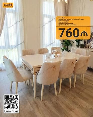 stulla: Qonaq otağı üçün, Açılan, Dördbucaq masa, 6 stul — 1