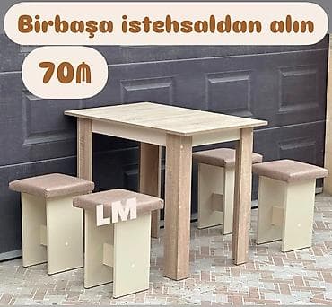 stol ucun doşək: Masa + 4 taburetka Döşəkçəli 70azn Döşəkçəsiz 65azn Ölçü: 90x60sm / — 1