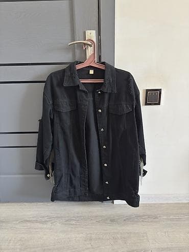 koja kurtka: Qara denim gödəkcə – bəzəkli model - Material: qalın denim (100% — 2