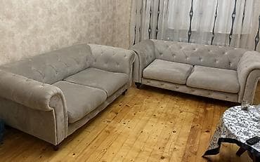 2 ədəd klassik dizaynlı yumşaq mebel dəsti - Model: Chesterfield