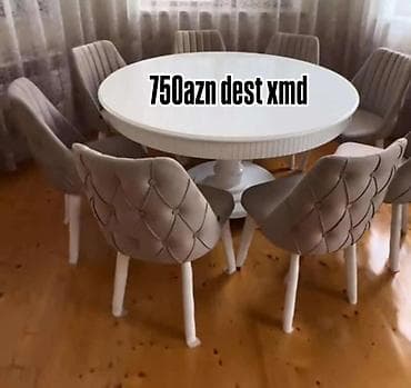 bar oturacaqlari: Dəyirmi yemək masası və 6 stul dəsti - Masa: klassik dəyirmi forma — 1