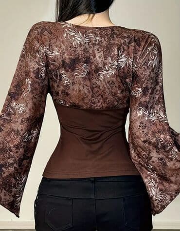 maykalar: Vintage naxışlı bluza 🏷18 azn ✅M ölçü ✅Yenidir, istifadə olunmayıb — 3