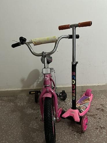 velosiped barter: Uşaq velosipedi və skuter dəsti - Rəng: çəhrayı - Velosiped: 12 düym — 1