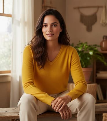 Brend: Koton Məhsul: Sarı trikotaj sviter - Model: V-yaxa, uzunqol -