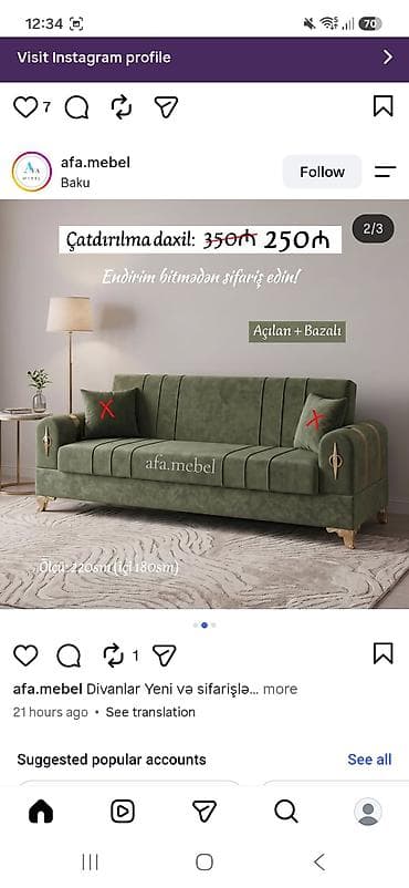 Açılan bazalı divan. Zərif və modern dizayna malik bu divan yaşıl