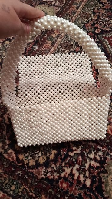 Сумки: Mirvari fakturalı əl işi çanta - Material: Süni mirvari boncuklardan — 7