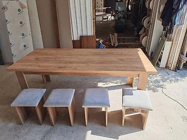 desmalar: Yemək masası və taburet dəsti - Material: ağac teksturalı laminat/MDF — 1