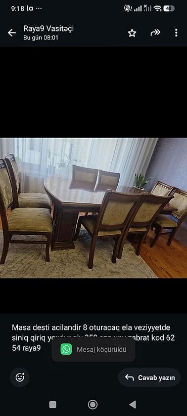 kohnə stul: Masa desti acilandir 8 oturacaq ela veziyyetde siniq qiriq yoxdur qiy — 1