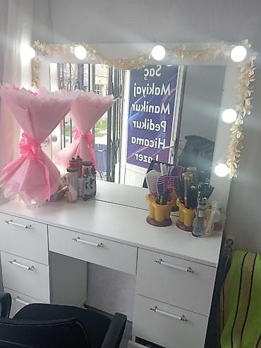 dirnaq stollari: Satılır: Vizaj masası və işıqlı güzgü komplekti - Rəng: ağ - Güzgü — 1