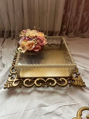 meyvə xoncaları: Zərif bəzəkli dekorativ güzgülü podnos dəsti - Material: güzgülü — 4