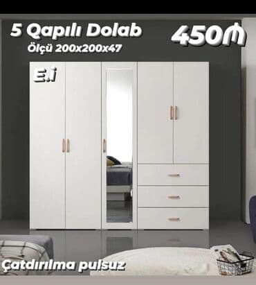 Yeni, Açılan, 5 qapı Düz dolab, Qarderob, paltar dolabı, Azərbaycan