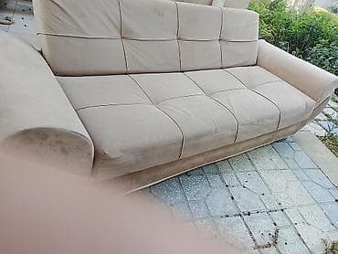 divan sultan: Bej rəngli divan – 3 nəfərlik - Yumşaq mikrofiber/parça üzlük, kvadrat — 1
