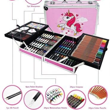 uşaqlar üçün casus dəsti: 🎨Rənkləmə rəsim seti. 🖌145 parcadan ibaretdi. 🧳diplomat rəsim dəsti — 2