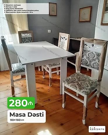 Məhsul: Masa dəsti (90×160 sm) Tərkib: - 1 ədəd masa - 6 ədəd stul — 1