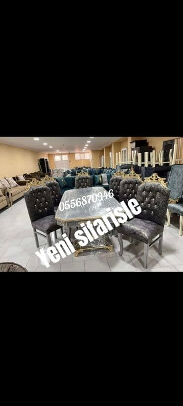 ders masaları: Qonaq otağı üçün, Yeni, Açılmayan, Dördbucaq masa, 6 stul — 4