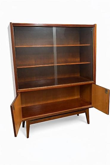 dolab şfaner: Vitrinli şkaf – taxta karkas, şüşə sürgülü qapılar və aşağı hissədə — 2