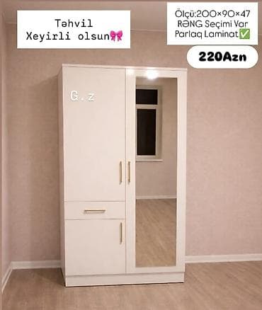 Parlaq laminat materialdan hazırlanmış paltar şkafı. Ölçü: 200 × 90 ×