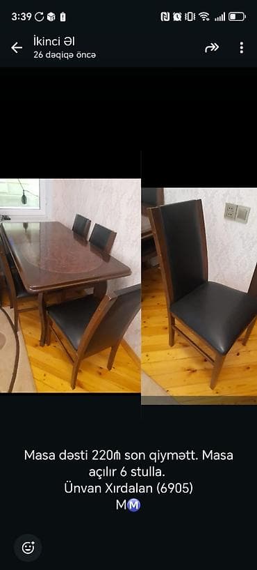 Qonaq otağı üçün, Açılan, Dördbucaq masa, 6 stul