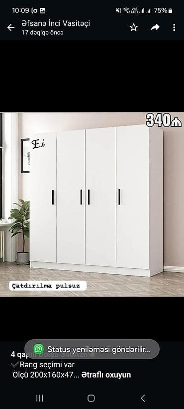 tibbi ref: Düz dolab, Yataq otağı üçün, Paltar üçün, Açılan, Quraşdırıla bilən, 4 qapılı — 1