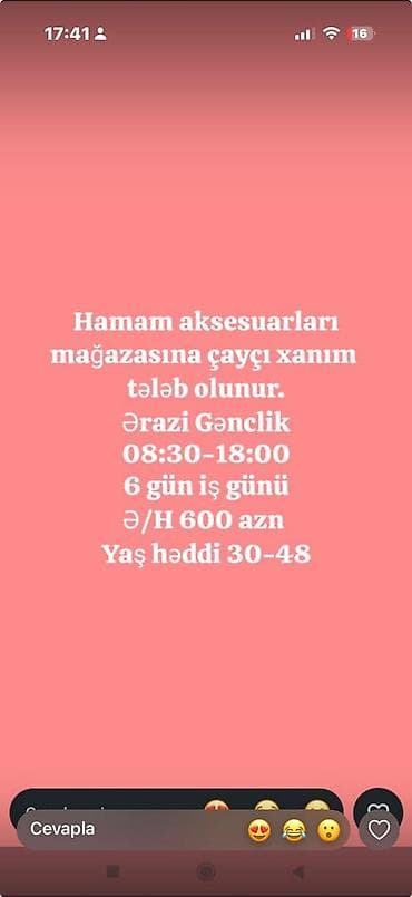is axtar: Çayçı, Qadın, 1 ildən az təcrübə — 1