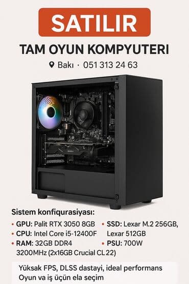 Настольные ПК и рабочие станции: Palit RTX 3050 8GB qrafik kartı, Intel Core i5-12400F prosessor və — 1