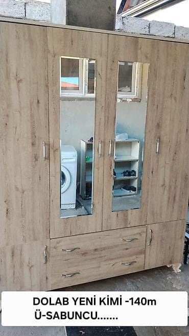 metbext dolabi: 6 qapı, Güzgülü, Qəhvəyi, Taxta, Açılan, Düz dolab — 1