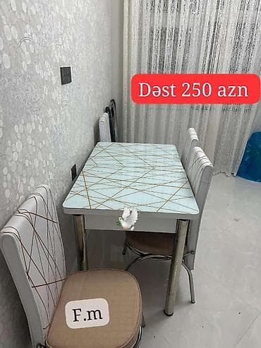 Mətbəx üçün, Yeni, Açılmayan, Dördbucaq masa, 4 stul