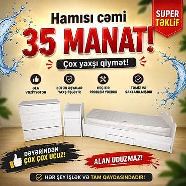 Oğlan və qız üçün, İşlənmiş, Təknəfərlik çarpayı, 2 tumba, Komod, Tumba