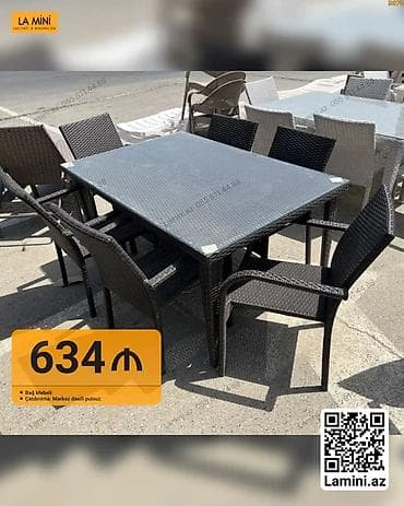 Bağ mebeli dəsti - 1 ədəd kvadrat formada masa, üstü şüşə səthli - 8 — 1