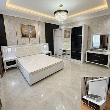 foresta mebel gence: Двуспальная кровать, Трюмо, Тумба, Шкаф, Б/у — 1