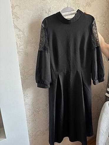 massimo dutti ispaniya: Qara rəngdə zərif qadın donu - Model: midi uzunluqda, yüngül A-kəsim — 2