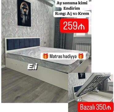 açılıb bağlanan yataq: Yeni, İkinəfərlik çarpayı, Bazalı, Matras ilə — 1