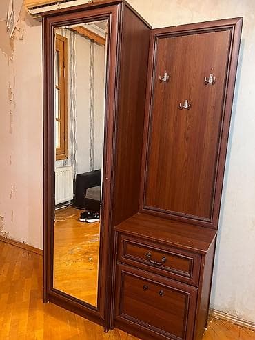 skafi: Daxili koridor üçün kombinə olunmuş giriş mebeli - Material: tünd qoz — 2