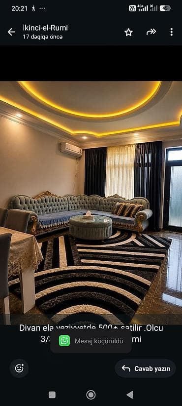 Divan ela veziyyetde 500₼ satilir .Olcu 3/3 .Unvan Şuvelan &Rumi