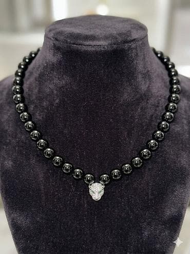 Çantalar: Boyunbağılar qara Aqat, Nefrit, Firüzə Cartier panter başı, təmiz əl — 3