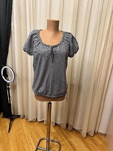 Qara-ağ dama (gingham) naxışlı qadın bluzası.Tom Tailor firmasi Razmer