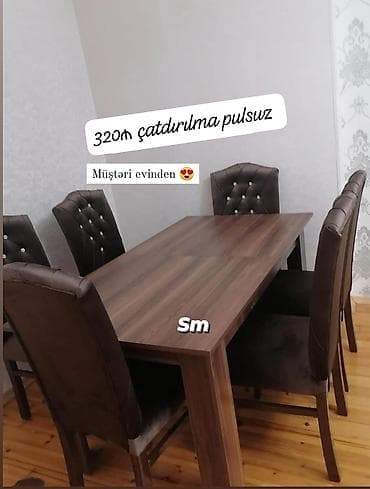 Mətbəx üçün, Açılmayan, Dördbucaq masa, 6 stul