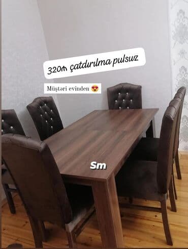 Masalar: Qonaq otağı üçün, Yeni, Açılmayan, Dördbucaq masa, 6 stul — 2