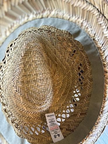 Baş geyimləri: Uşaq üçün saman fedora papaq - Material: təbii saman hörgü - — 1