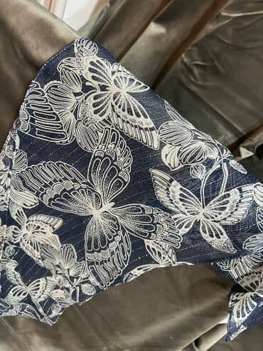 İdman geyimləri: Mavi rəngli, kəpənək naxışlı yay şərfi/şalı 1m, 60 sm - Material — 3