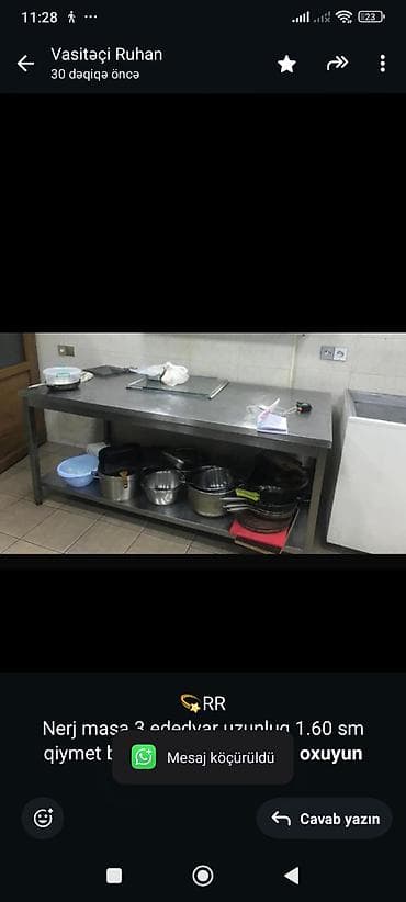 Оборудование для ресторанов, кафе: 💫RR Nerj masa 3 ededvar uzunluq 1.60 sm qiymet biri 300 azn temiz — 1