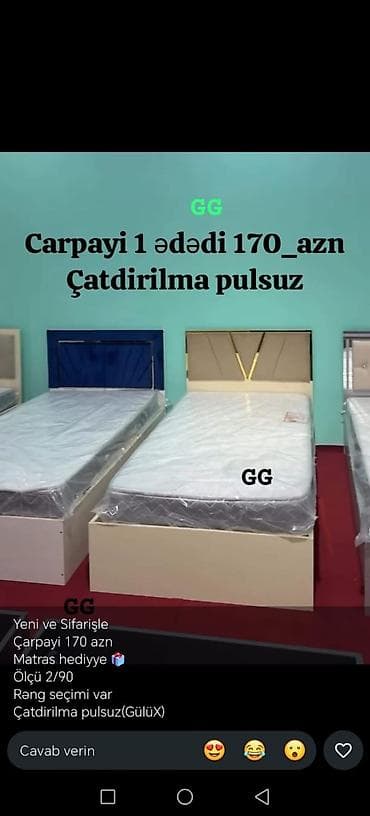 dosekler: Çarpayı – tək nəfərlik model - Qiymət: 170 AZN (1 ədəd) - Ölçü: 90×200 — 1
