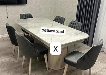 Mətbəx/qonaq otağı üçün zərif yemək dəsti - Dəst: 1 masa + 6 stul -
