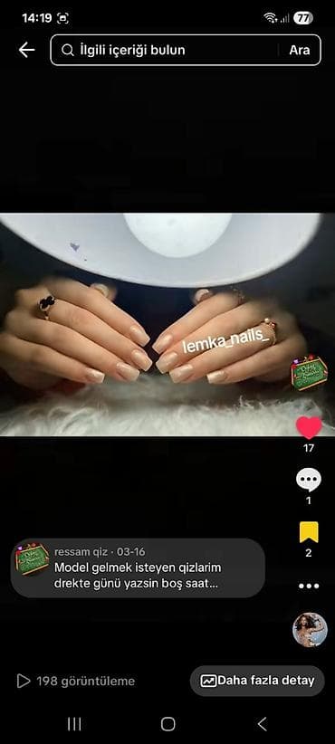 masaj elanları: Xidmət: Manikür və gel-lak dizaynı Təklif: - Təbii görünüşlü — 1