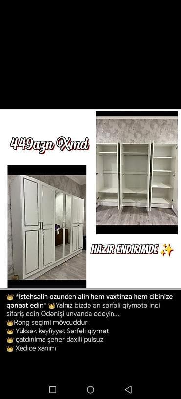 qab dolabi: Yeni, 5 qapı, Güzgülü, Ağ, Açılan, Düz dolab — 4