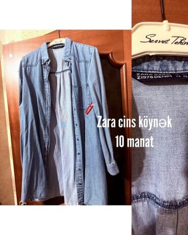 женская шифоновая блуза: Zara cins köynək - Model: Z1975 Denim - Rəng: açıq mavi - Kəsim — 1