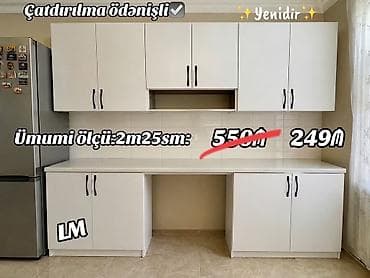 Mətbəx dolabı dəsti – ağ rəng, minimal dizayn, qara tutacaqlar