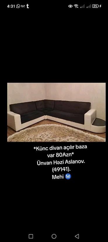 Künc divan, İşlənmiş lalafo.az -da Künc divan, İşlənmiş