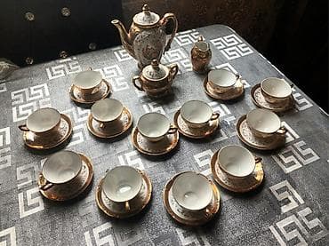19 litr su: Çay dəsti, rəng - Qızılı, Farfor, 12 nəfərlik — 1